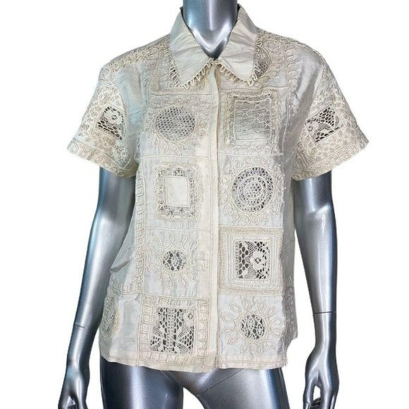 Coldwater Creek Tops - Coldwater Creek CREAM SILK, BEADED EMBROIDERED Blouse | L | EUC